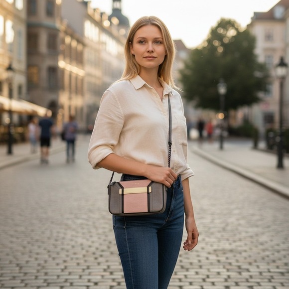 Milly Handbags - Milly Leather Colorblock Crossbody Bag Grey Pink Cream Chain Strap